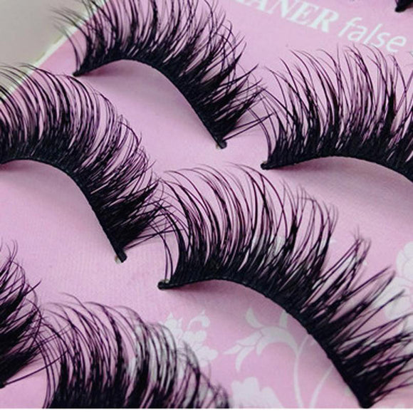 5 Pairs Fashion Natural Handmade Long False Black Eyelashes Makeup